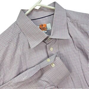 Eton Contemporary Shirt Mens XL 17 / 43‎ Red Blue Hairline Check Long Sleeve